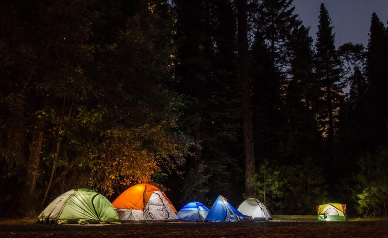 camping tents at night